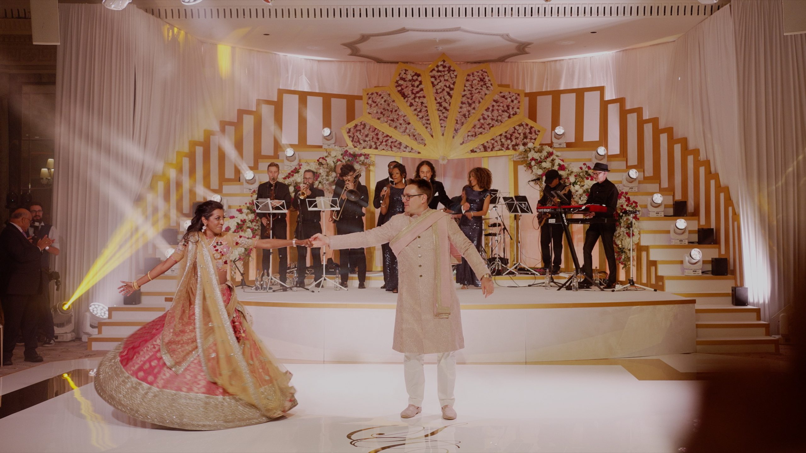 Bride and groom during first dance at Dorchester Hotel in London