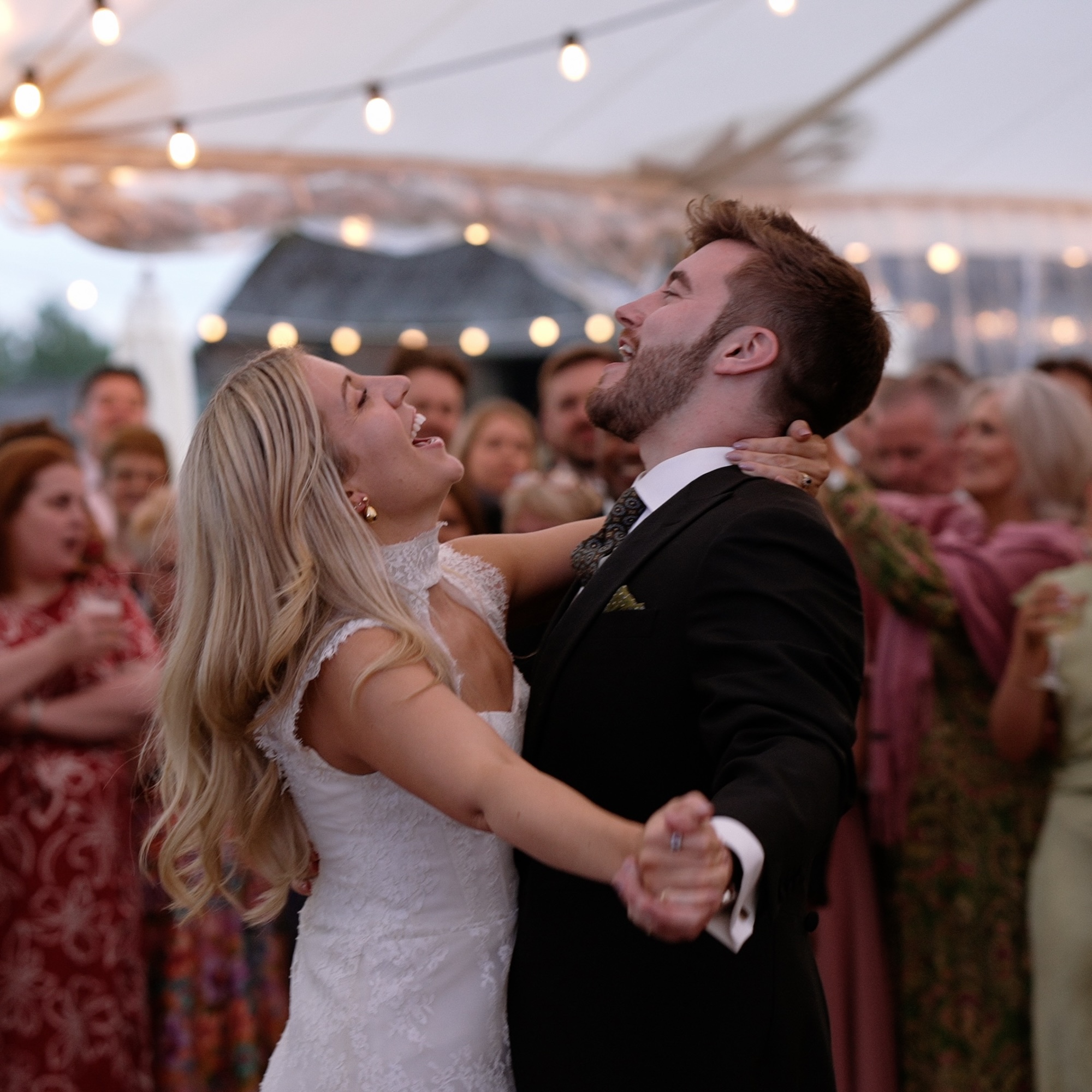 Bride and groom dancing