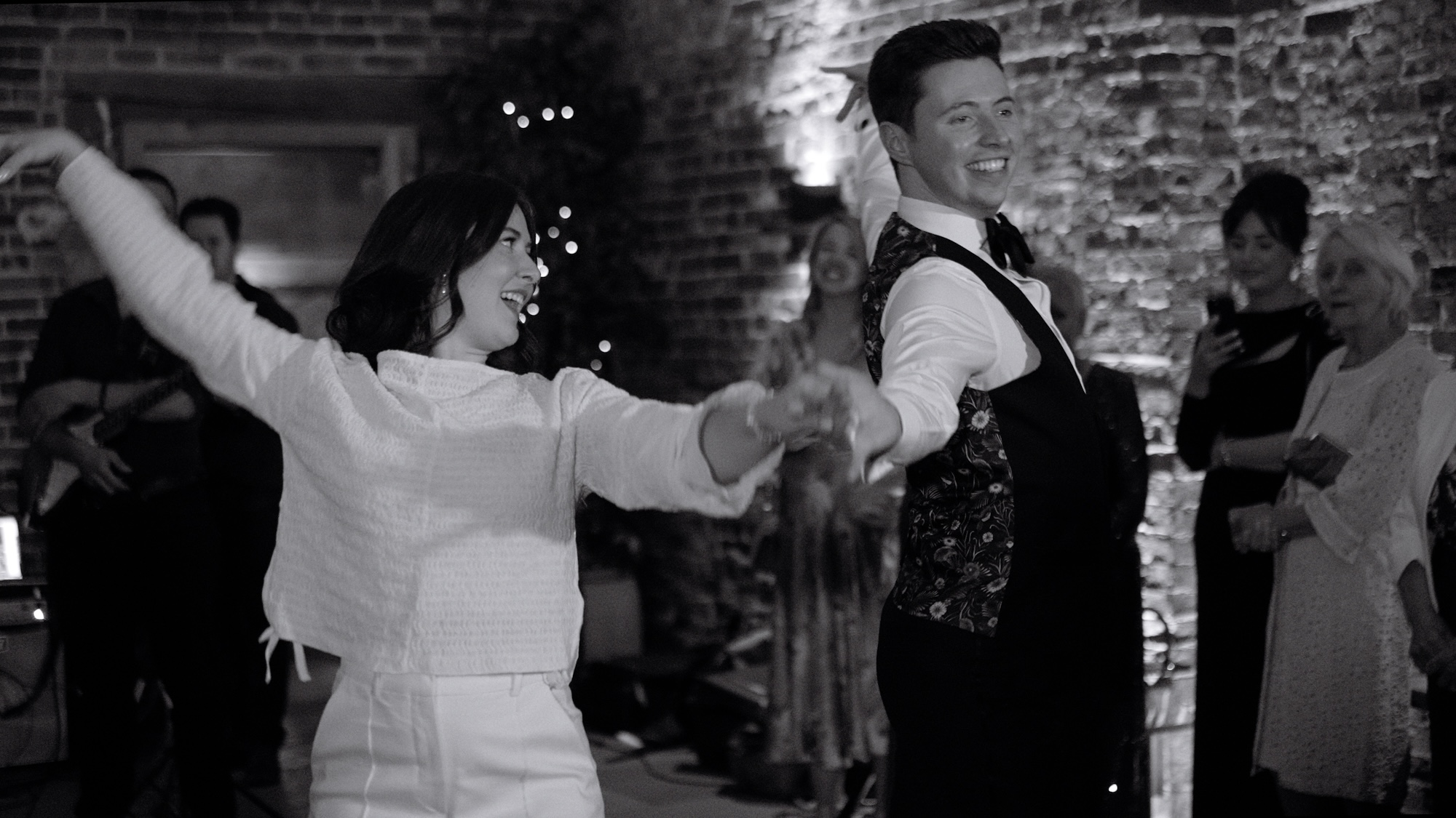 Couple during their first dance in Hazel Gap Barn video